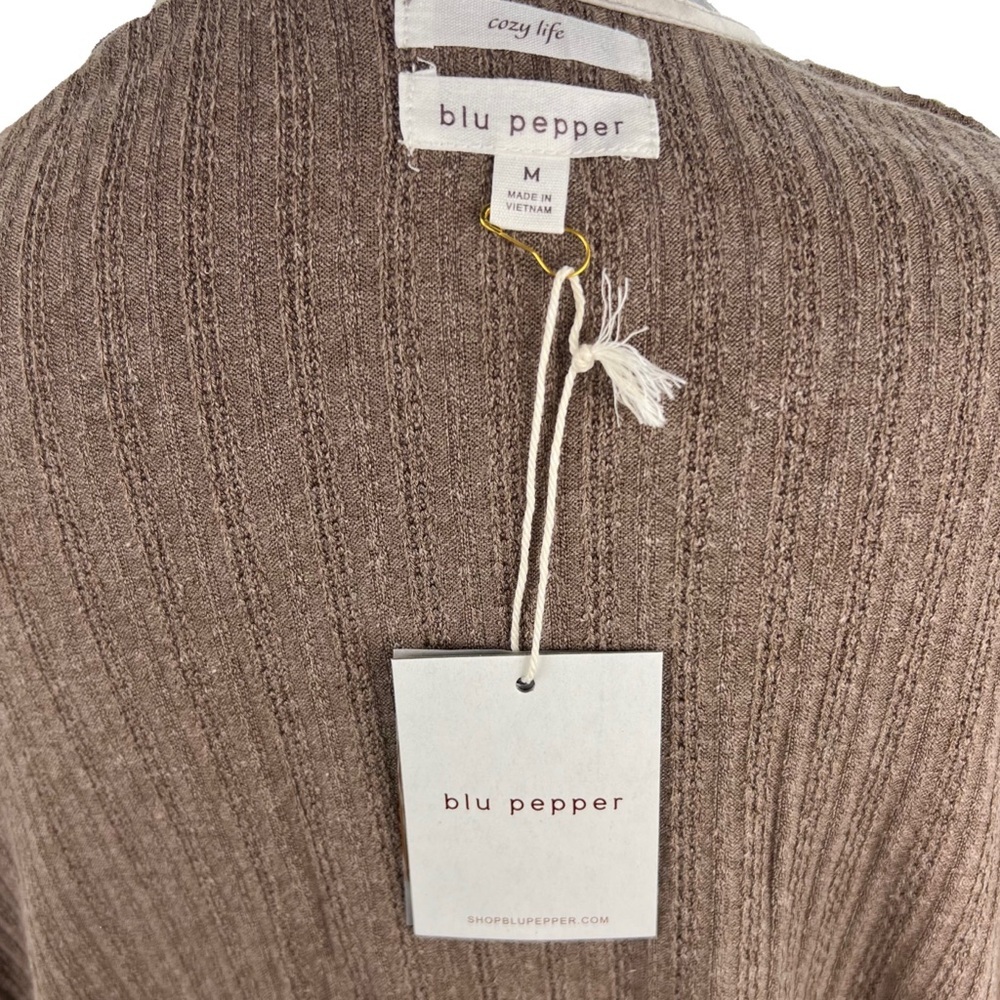 NWT Blu Pepper Size Medium Cozy Ribbed Open Front Cardigan Brown - Picture 5 of 6